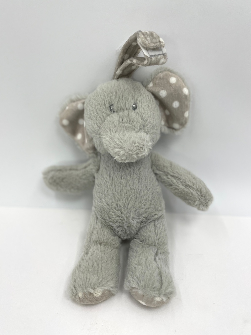 KellyToy LellyBaby Pram Gray Elephant Plush Rattle Polka Dots Strap 8”